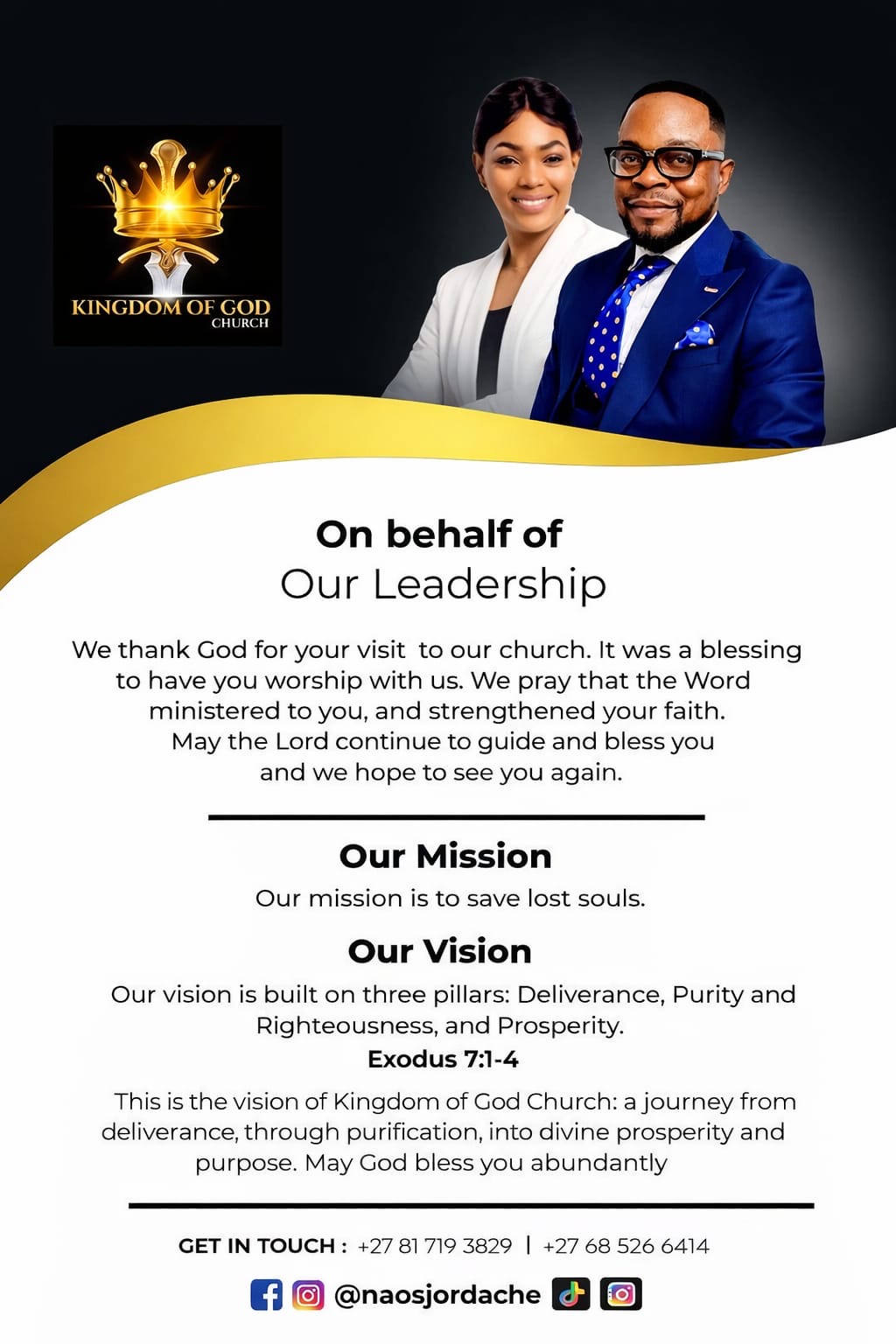 Pastor and First Lady of Kingdom of God Church